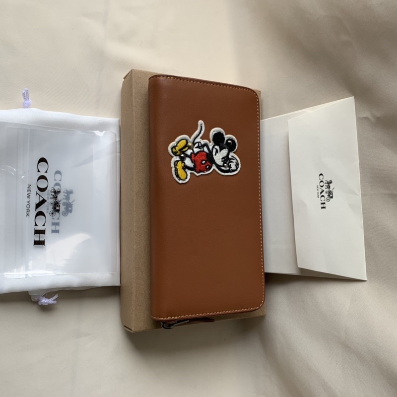 Coach Accordion Zip Wallet In Glove Cald Leather With Mickey Patches(F59340)