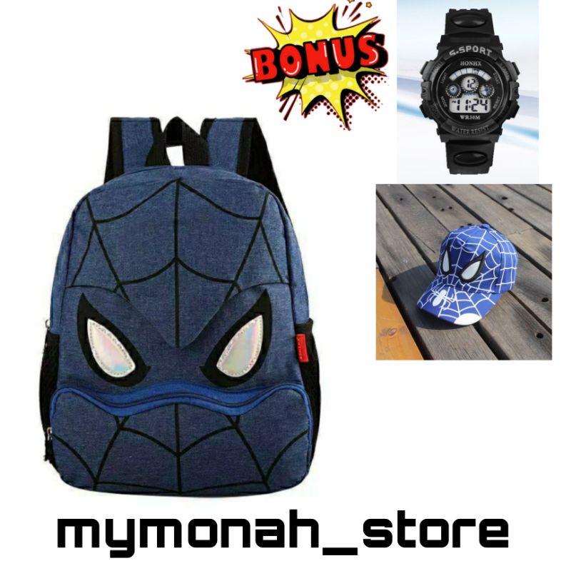 tas ransel anak sekolah terbaru karakter Spiderman/ banyak bonusnya