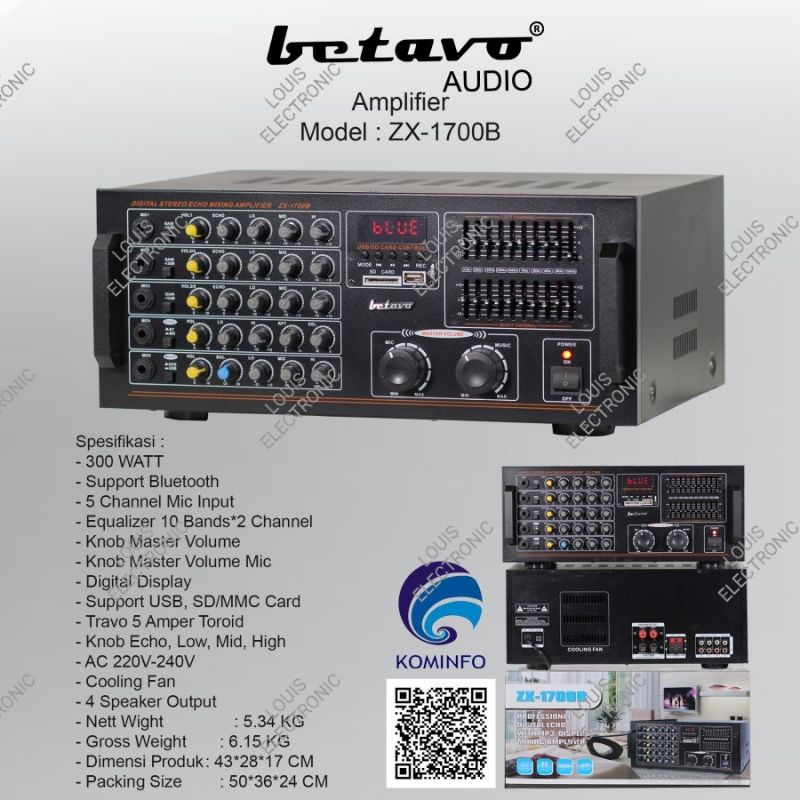 Amplifier Karaoke BETAVO ZX1700B ZX 1700B ZX1700 B Bluetooth ORIGINAL