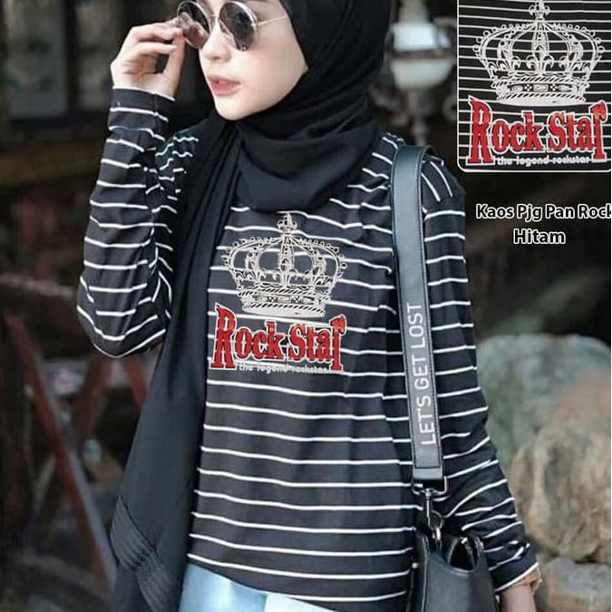 Kaos Panjang Pan Rock Hitam/Blus Hijab/Blouse Muslim/Atasan Muslim Cew