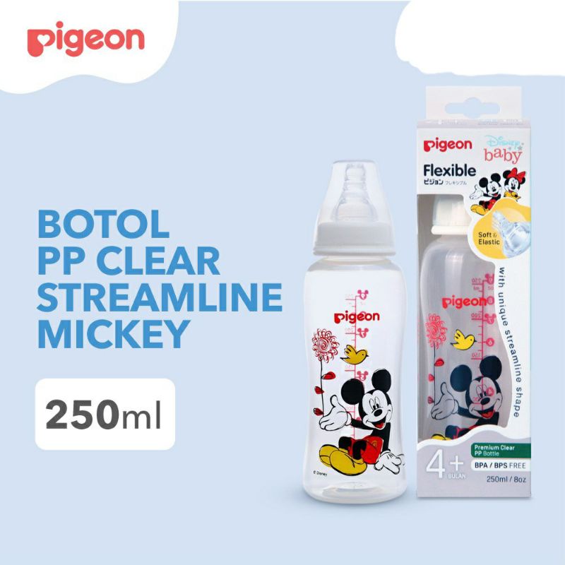 Pigeon botol PP clear streamline Mickey dan Minnie 250ml / botol susu bayi 250ml