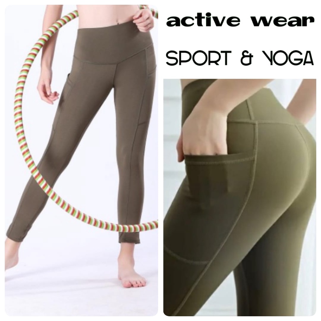 Legging Olahraga Wanita Celana Senam Gym Fitnes Model Kantong Wsm 863