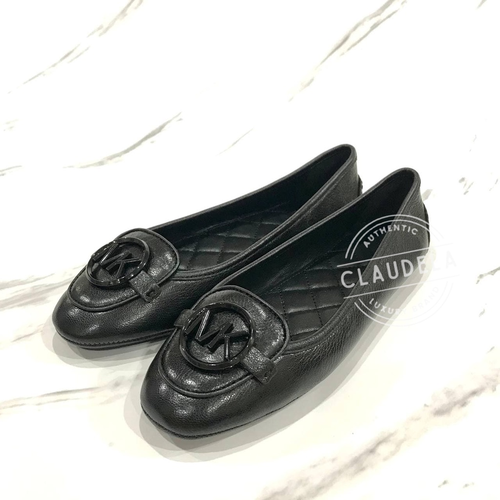 MICHAEL KORS Lillie Flat Shoes in Black Moccasin Leather with Black Logo Limited Edition Size 7,5