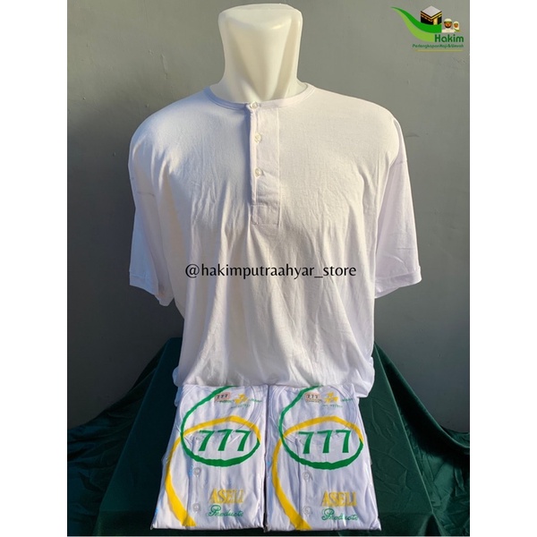 Kaos Oblong Pria Aseli 777 Kancing / Baju Kaos Dalaman Putih Polos Haji & Umroh