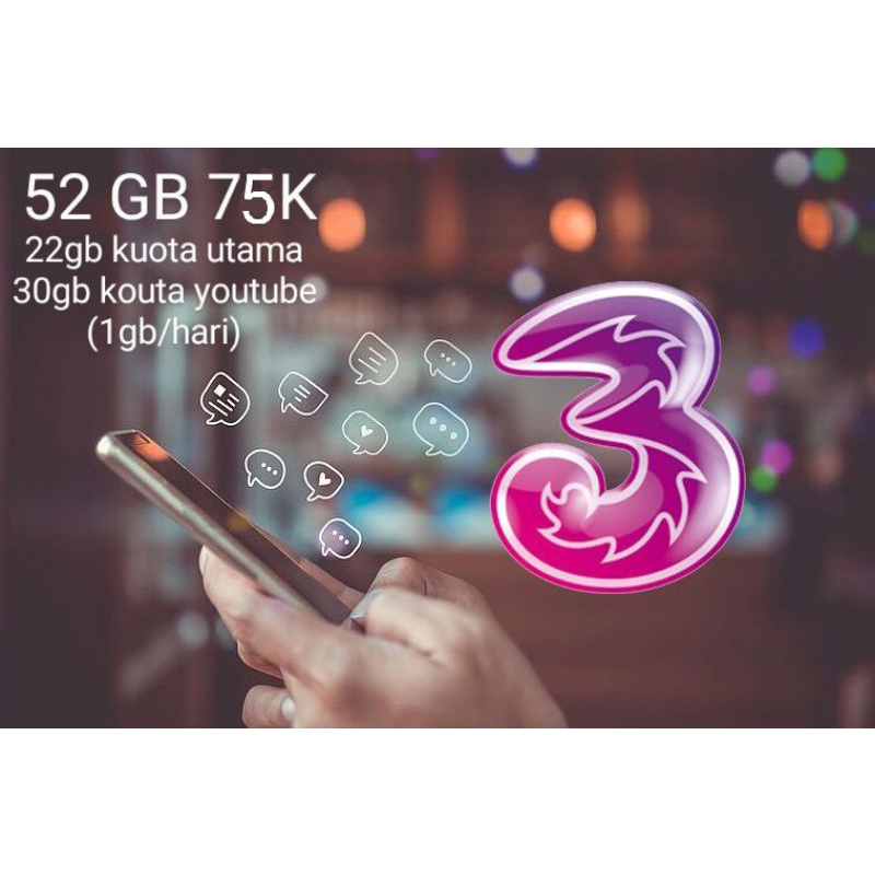 paket data 3 52GB UNLIMITED YOUTUBE