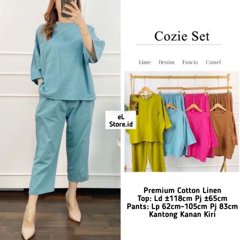 Cozie Set Top+Pants Setelan One Set Linen Wanita Terbaru