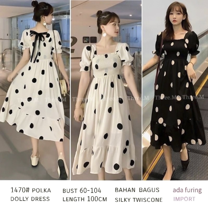 Polka Doll Maxi Dress Wanita Bahan Twistcone Onesize - M1470