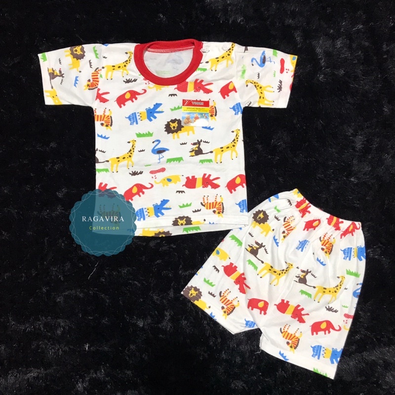 baju bayi pendek full print (PD10) zoo 3-18 Bulan (RIB RANDOM)