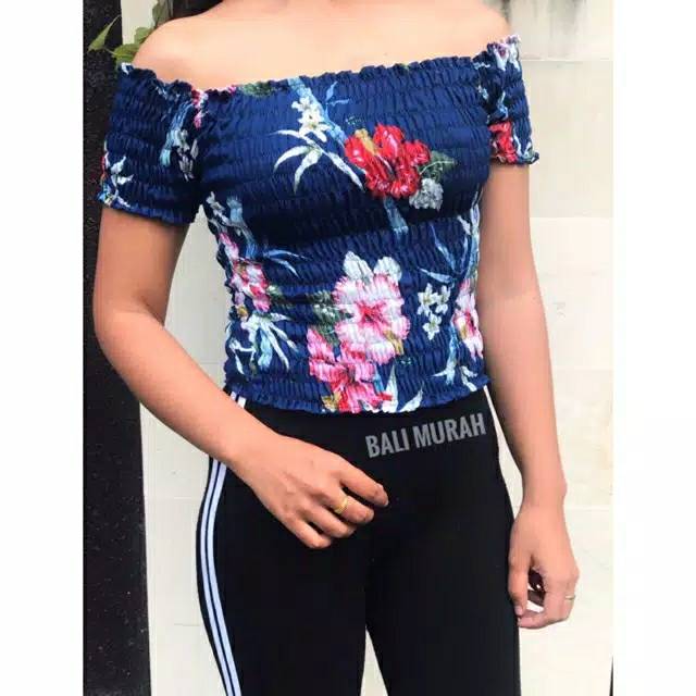 SABRINA KERUT FLOWER BUNGA BUNGA IMPORT / BAJU KERUT CROP / SABRINA KERUT CROP