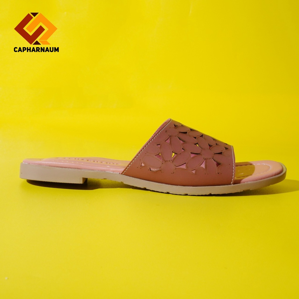 CAPHARNAUM [LSR 401] Sandal Slop Bunga Wanita/ Sandal Flat Selop Bunga Cewek Sol Karet