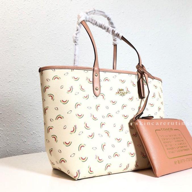 Bagus Coach Reversible Tote Bag In Signature Rainbow Print Brown - Original Gilaa