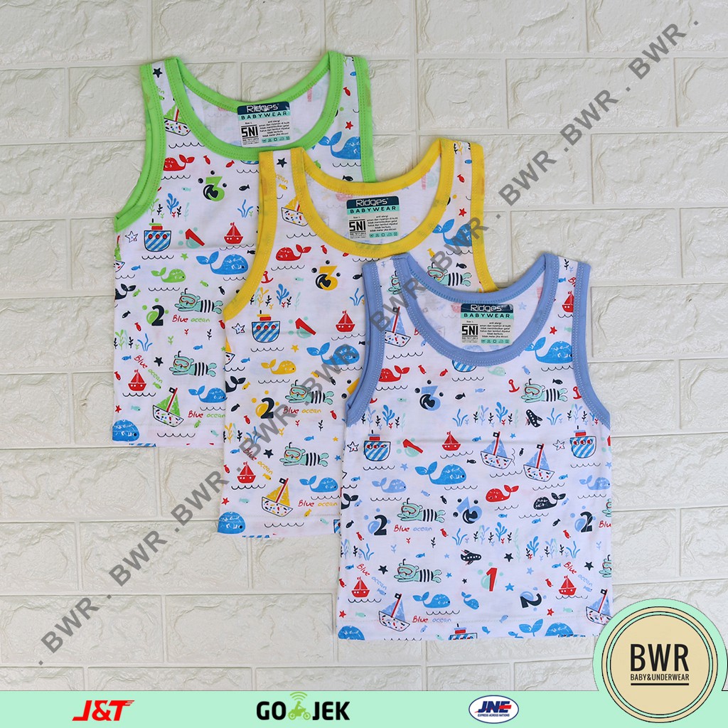 Singlet RIDGES Motif Tangtop Anak [ IV A5 - D5 ] Kaos Dalam Anak Kutung Sablon List Warna - Bwr