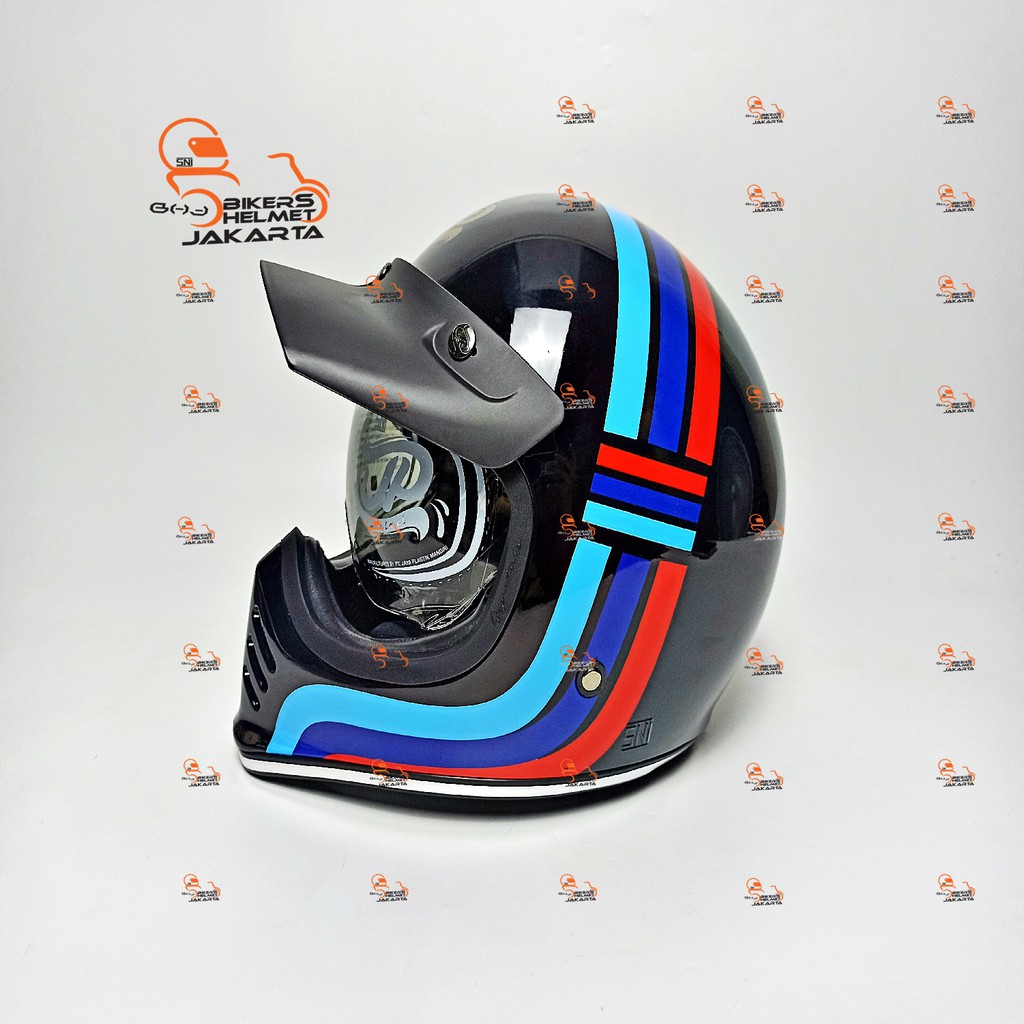 JPX HELM SIGNATURE JP RETRO SG 01 SUPER BLACK FULL FACE RETRO