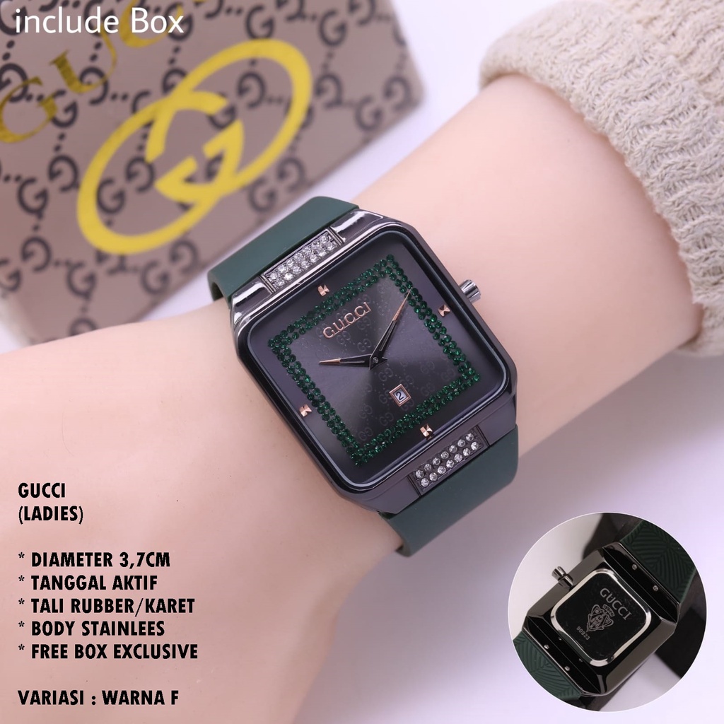 JAM TANGAN WANITA FASHION TALI RUBBER BODY STAINLEES TANGGAL AKTIF