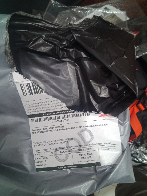 Blouse Batik Wanita Kombinasi Embos Hitam / Atasan Batik Resleting Belakang - S M L Xl Xxl 3l 4l 5l