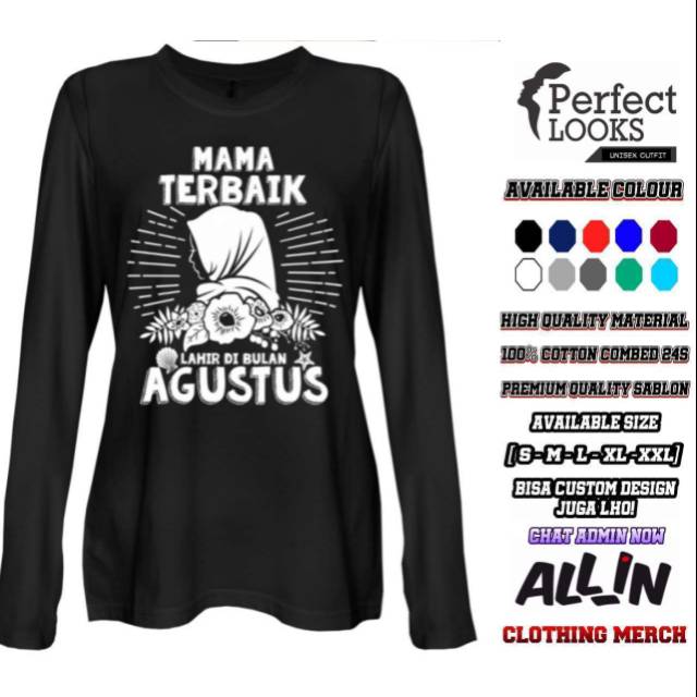 Kaos Distro Wanita Mama Terbaik Lahir Di Bulan Agustus Wanita Hijab Desain Keren Baju Lengan Panjang