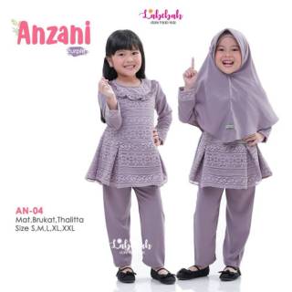 Setelan Baju  Muslim  Anak Perempuan Anzani bahan Brokat  