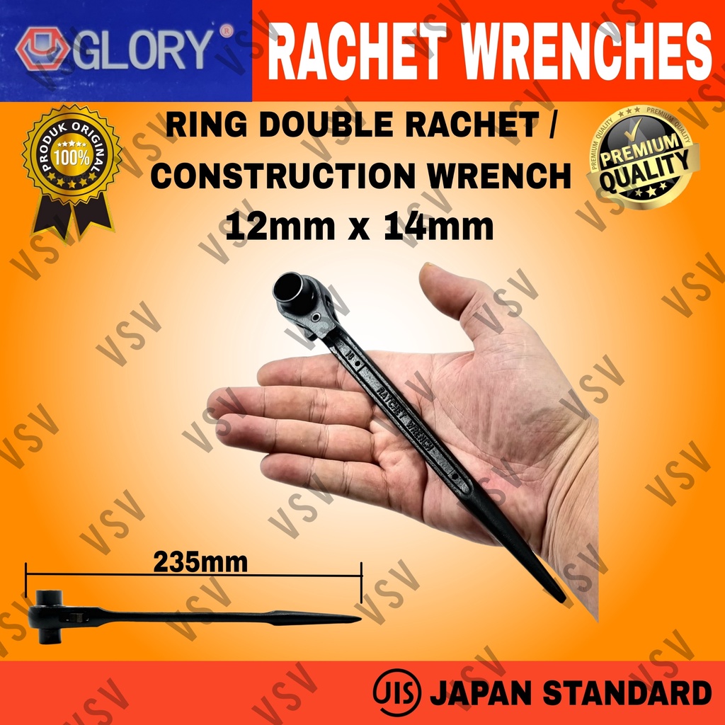 Kunci Ring Double Rachet 12x14mm Kunci Skafolding Construction Wrench Sok Rachet