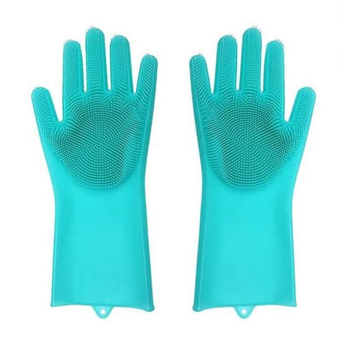 Sarung Tangan Silikon Gloves Tebel Tahan Panas Spons Cuci Piring Scrub