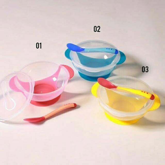 1 Set Mangkok Bayi Silicon Free Penutup &amp; Sendok Suhu Panas M185