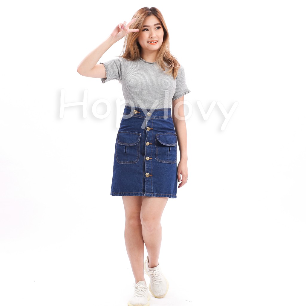 HOPYLOVY - Rok Jeans Pendek Wanita Front Pocket Muniko