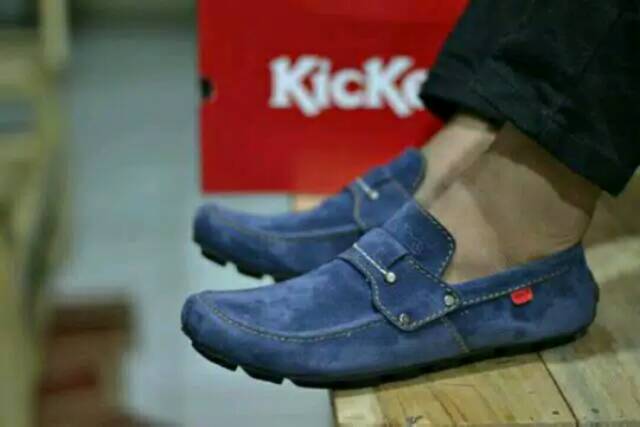 Sepatu slip on pria kickers casual slop formal kerja kantor kulit asli santai kuliah