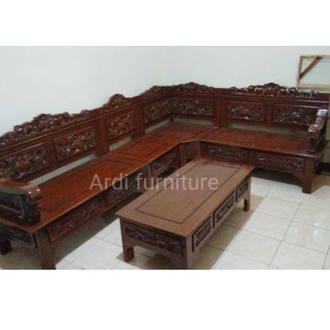 Kursi sudut ukir meja kursi kayu jati kursi pojok kursi tamu kayu jati ukir jepara