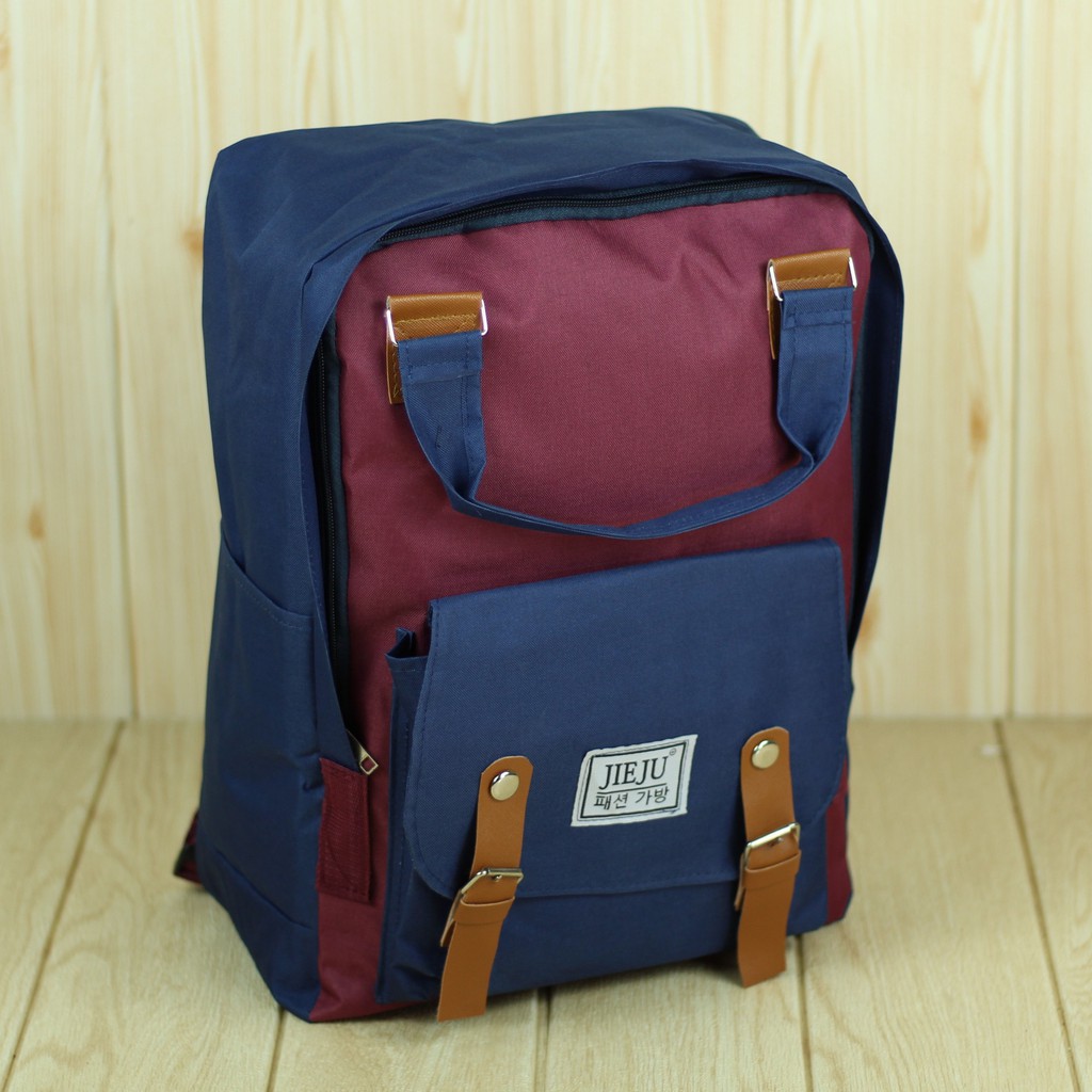 Tas Ransel Cewek Jieju Mitasi 2in1 Jinjing Maroon Navy Korean Style Back Pack Sekolah Kuliah Wanita