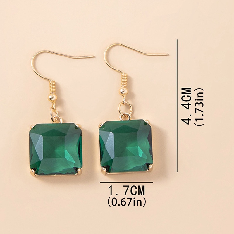 Anting Tusuk Gantung Bahan Resin Desain Geometri Hias Kristal Hijau Gaya Vintagebarok Untuk Wanita