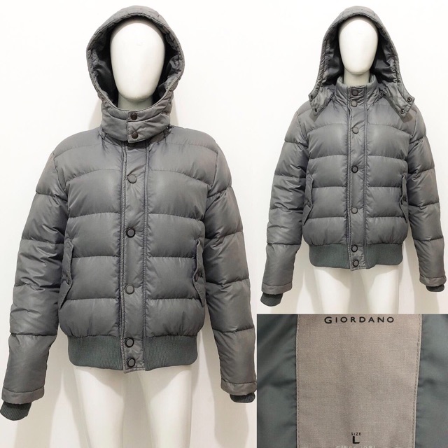 Giordano men grey winter down coat / jacket jaket L