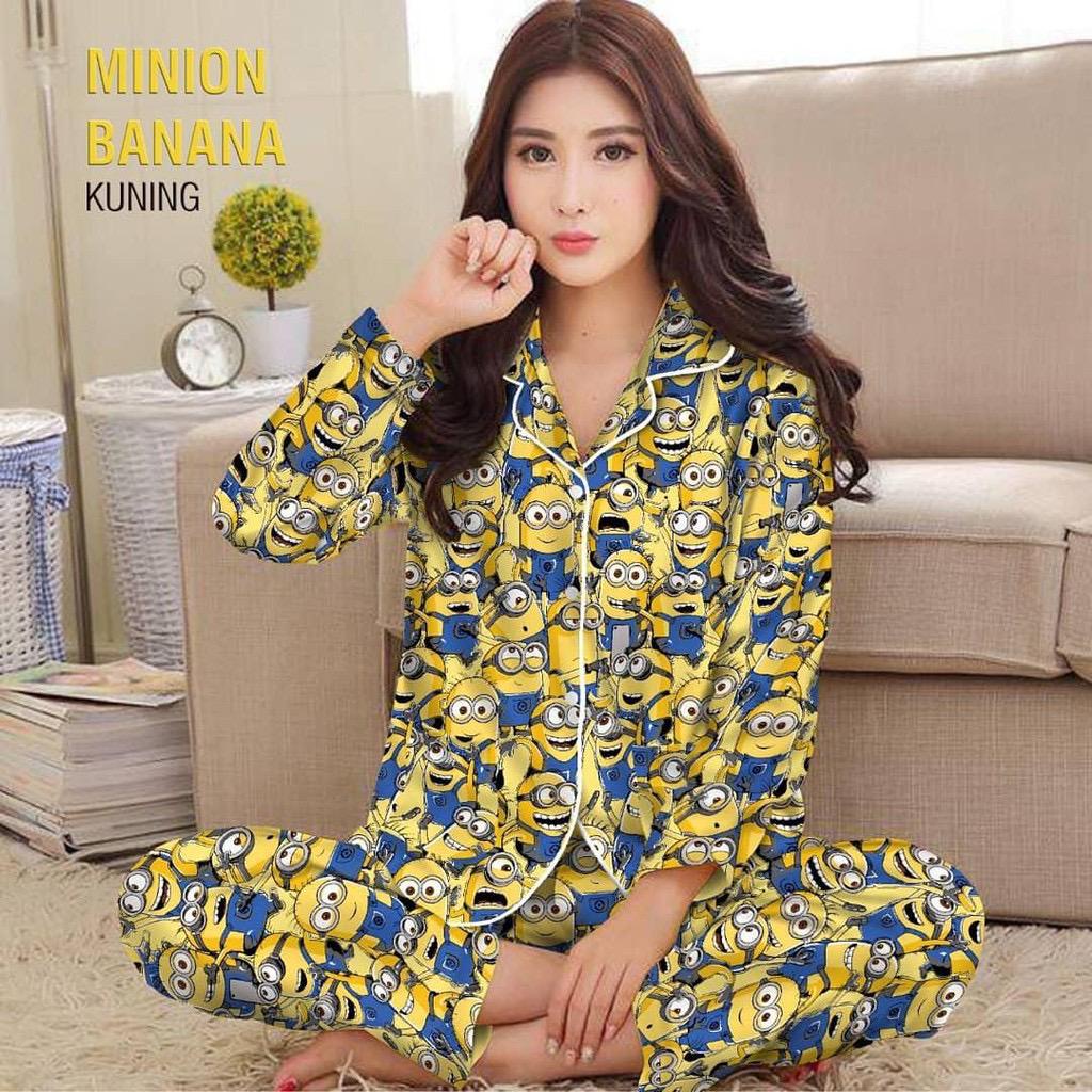 PIYAMA WANITA / BAJU TIDUR WANITA MOTIF LENGAN PANJANG MOTIF KOTAK PP-PP MINION YELLOW