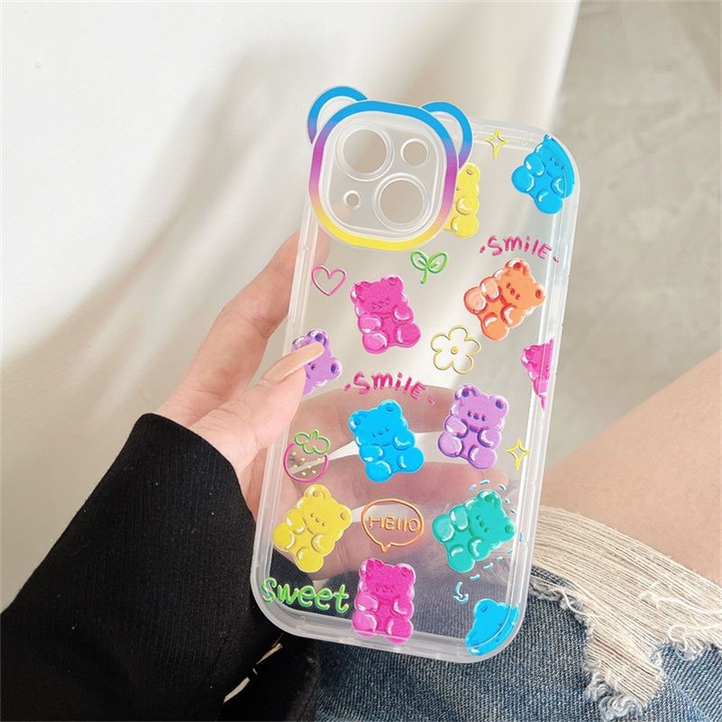 Soft Case TPU Motif Beruang Untuk iPhone 13 12 11 Pro Max X Xr Xs Max SE 2020 8 7 6 6s Plus