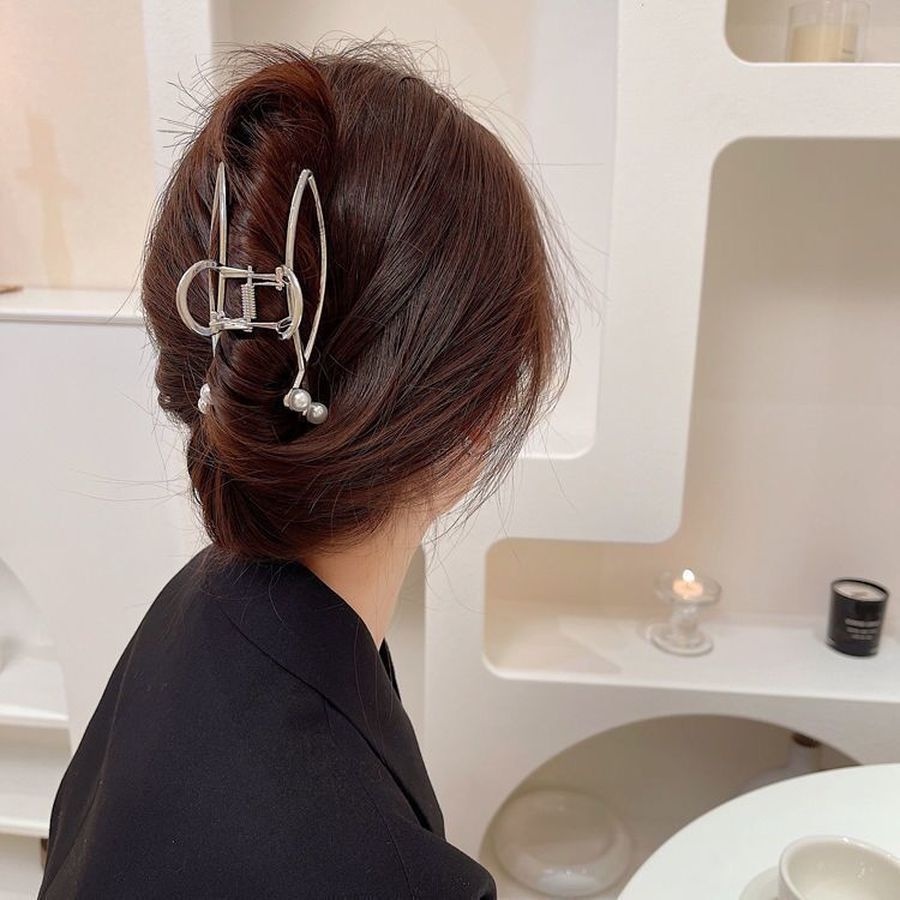 Jepit Rambut Ponytail Ukuran 10.5cm Bahan Alloy Metal Aksen Mutiara Gaya Korea Untuk Wanita