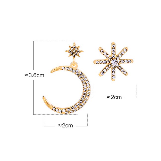 LRC Anting Tusuk Fashion Gold Diamond S925 Sterling Silver Star Moon Earrings D03291