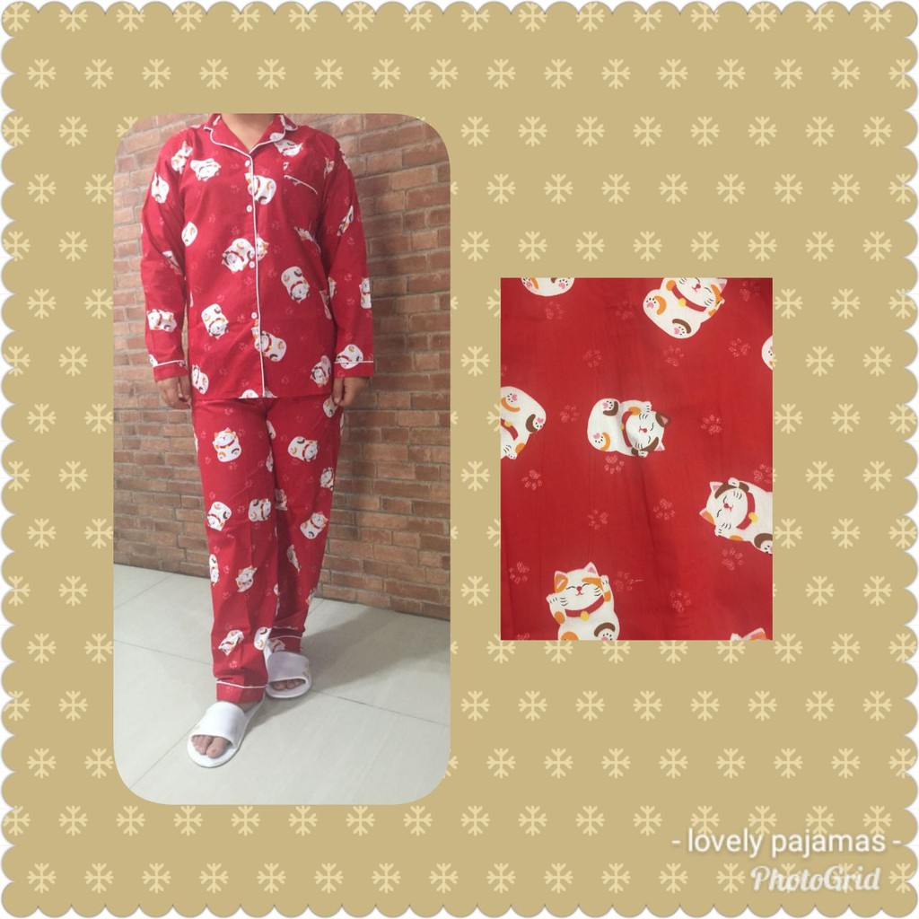piyama dewasa celana panjang good quality bahan katun motif kucing Fortuner