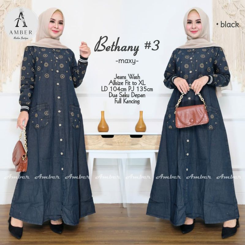 bethany gamis wanita jeans wash terbaru | busana muslim | gamis wanita motif | dress casual