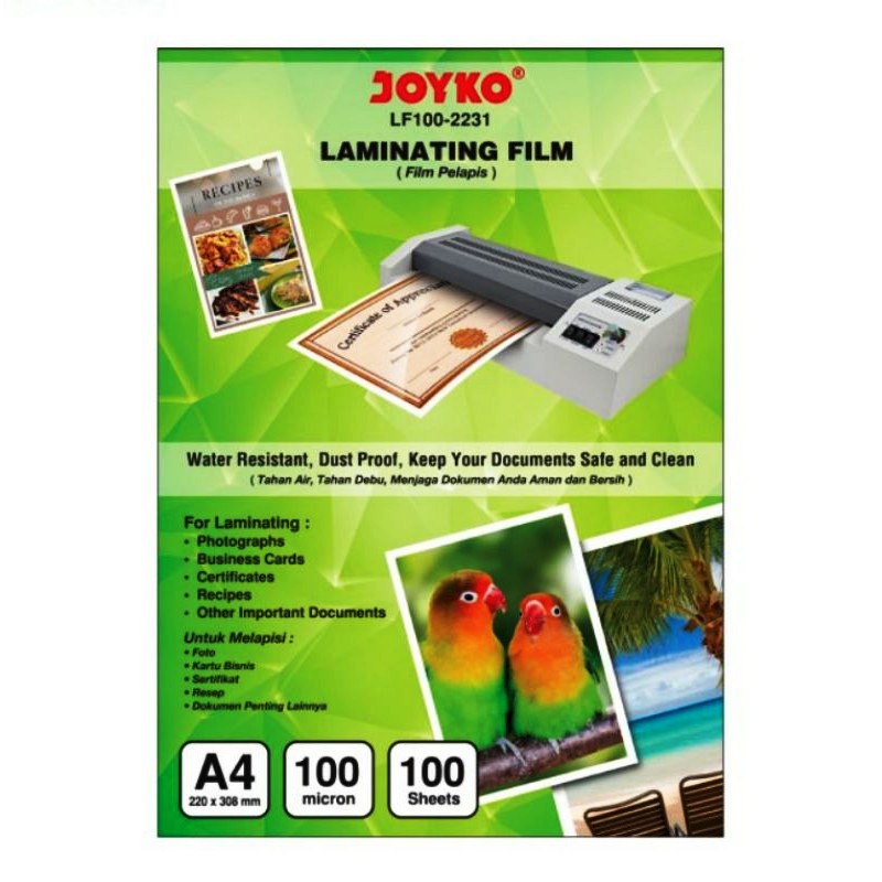 

plastik laminating A4 joyko laminasi panas hot 100 micron