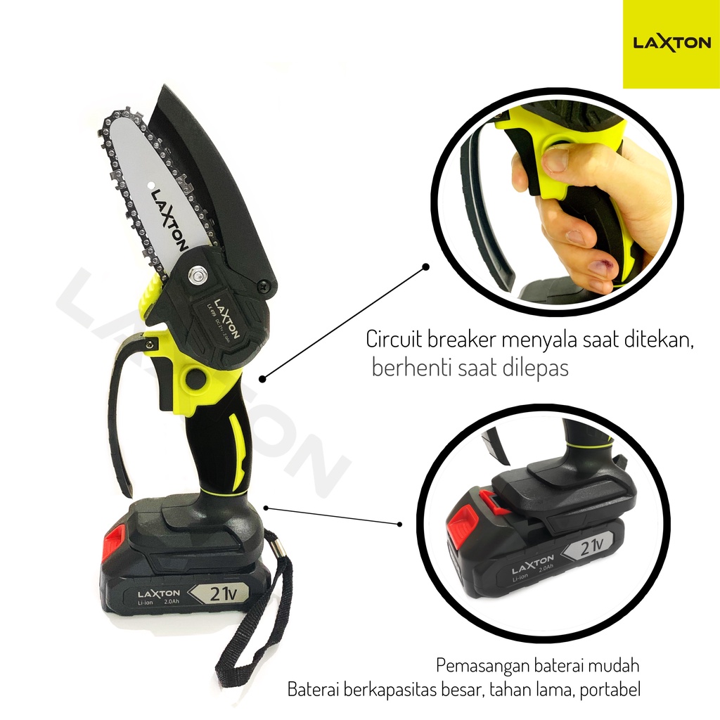 LAXTON LX499 Gergaji potong rantai baterai mini cordless chainsaw senso 4&quot;