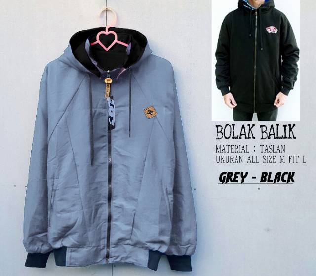 JAKET AA BOLAK - BALIK ABU - HITAM / JAKET 2IN1 ABU - HITAM