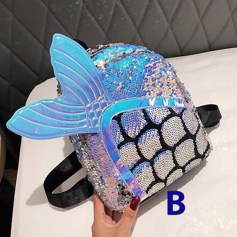 Backpack/ Tas Ransel Anak Cewek HOLOGRAM SEQUIN FISH