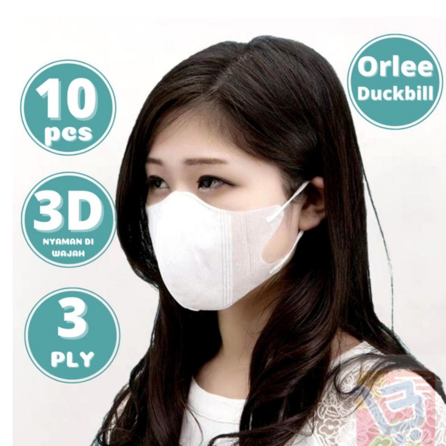 Masker 3ply 3 ply duckbill 3D headloop/ earloop orlee Hijab Kemenkes isi 10pcs