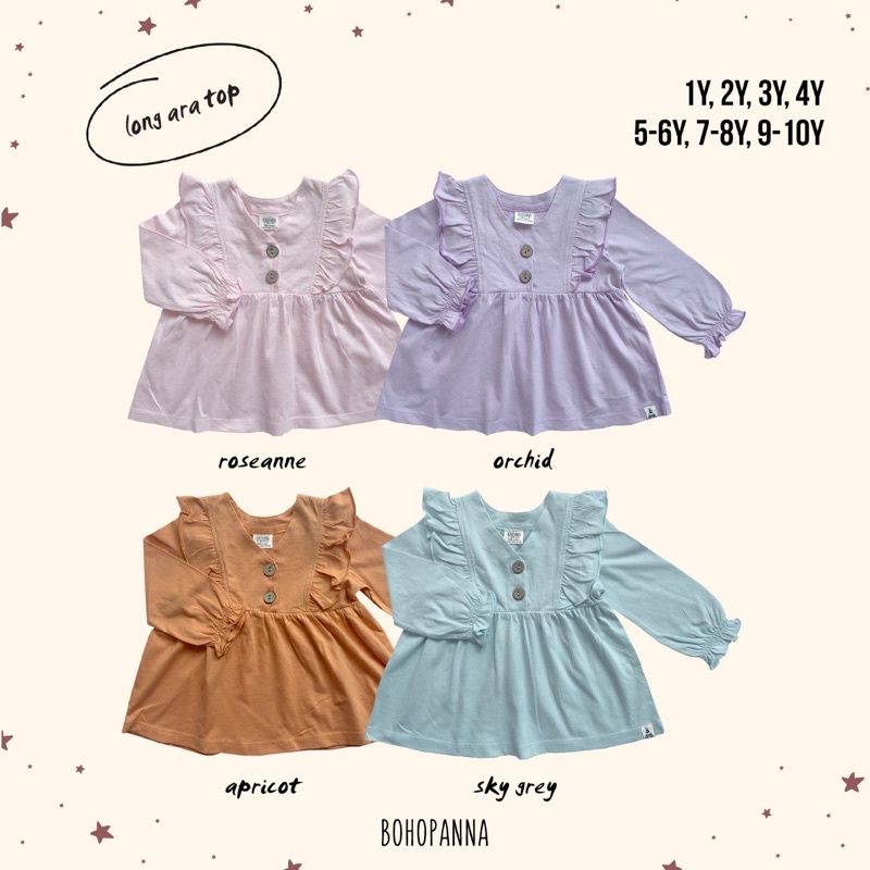 BohoBaby ATASAN ARA LONG TOP POLOS / Bohopanna Boho Ara Atasan Lengan Panjang 1-10y Anak Perempuan