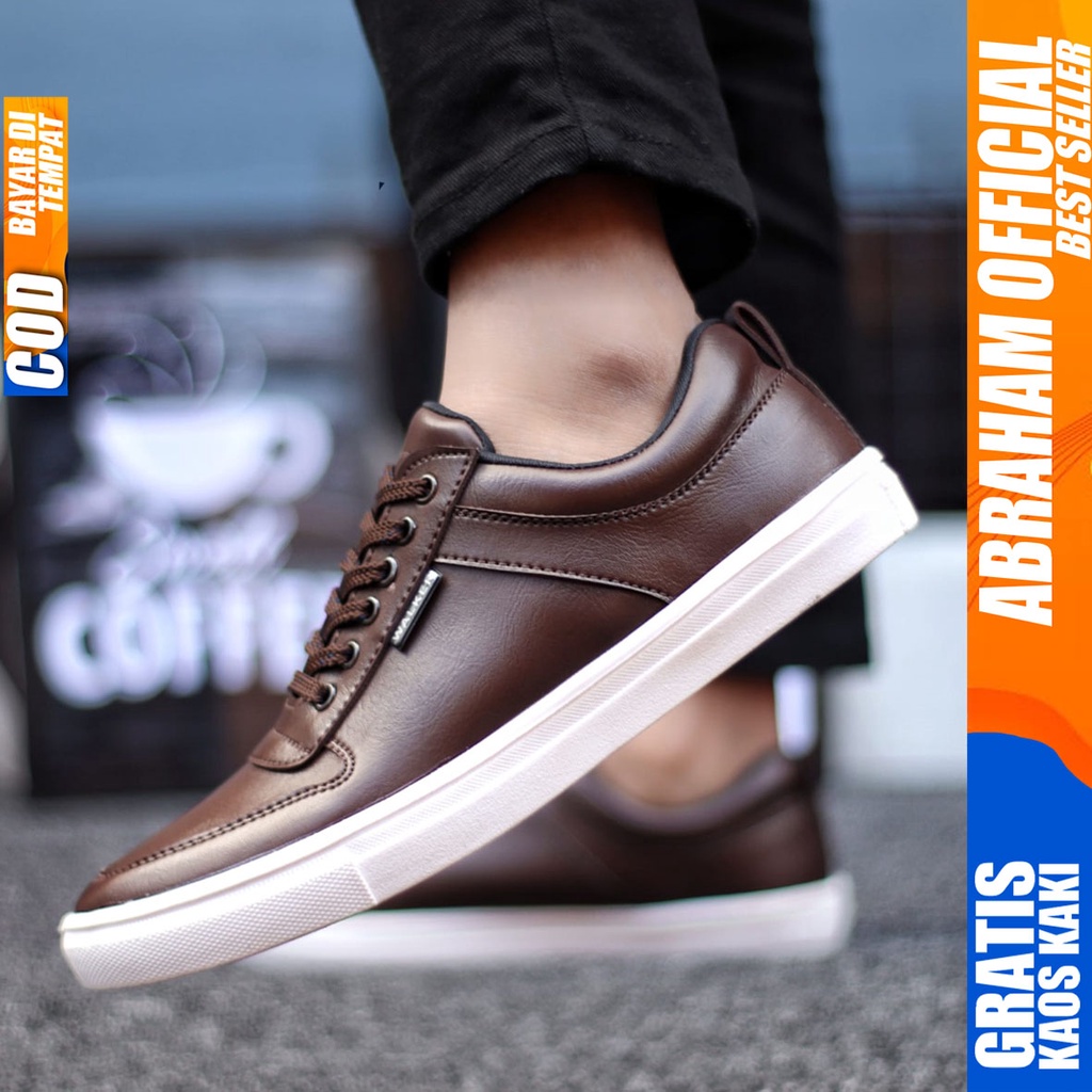 Abraham Tiago - Sepatu Sneakers Casual Pria Hitam Polos Kerja