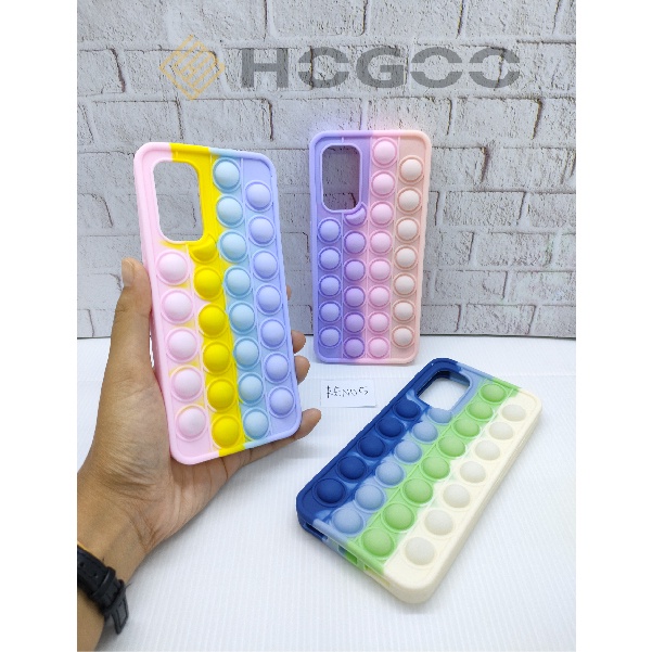 HOGOO CASE POP IT SILICONE OPPO FOR A55 4G A9 2020 A5 2020 A93 RENO 4F F17 PRO  - CASE PENGHILANG STRESS PUSH IT BUBBLE CASE RAINBOW