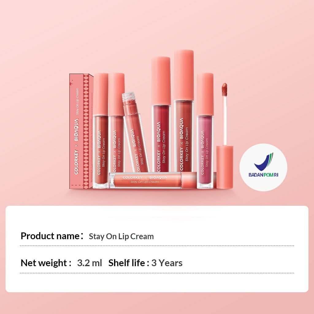 Colorkey X Bioaqua Stay On Lip Cream Matte 6 Colors Lipstick / Lipstik Matte Lipstik Tahan Lama dan Anti Air Hingga 24 Jam / BB