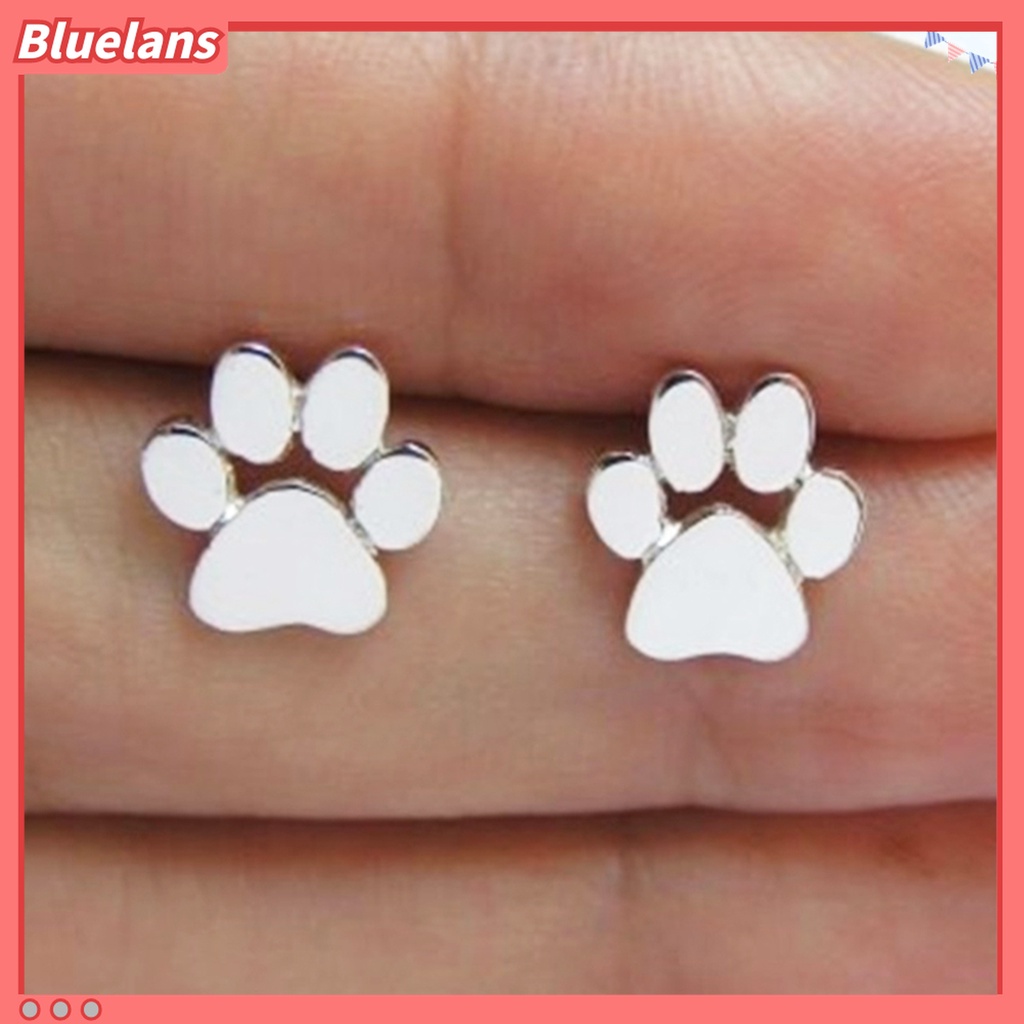 1 Pasang Anting Stud Bentuk Jejak Kaki Hewan Bahan Alloy Untuk Wanita