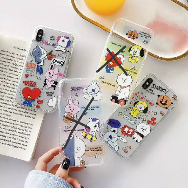 Cute BT21 Tata Shooky  RJ Mang Transparan Airbag Soft Case iPhone 6/6+/6s/6s+/7/7+/8/8+/X/Xs/Max/Xr