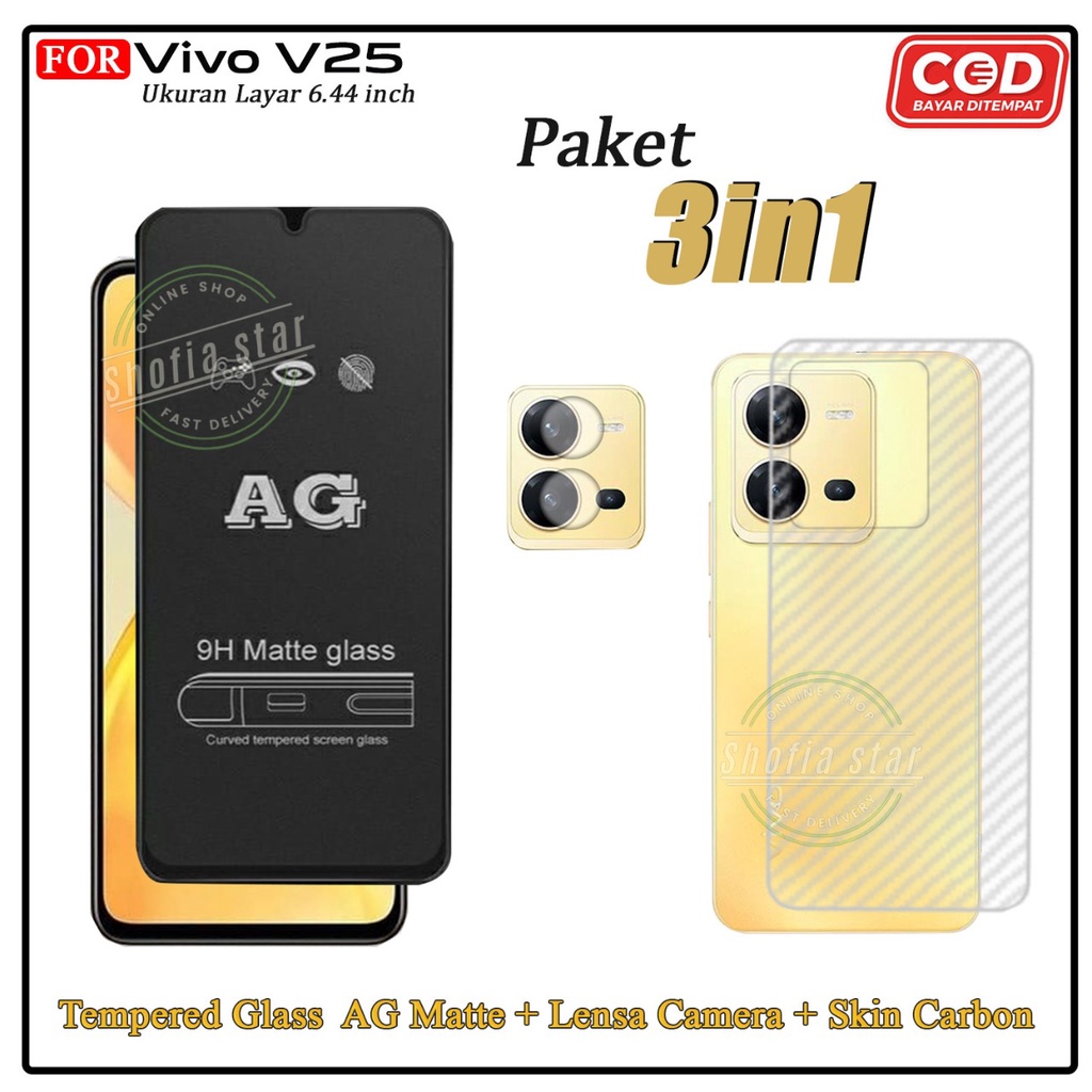 3in1 Tempered Glass Bening Vivo V25 5G V25e V23e V20 V20 Se Anti Gores Kaca Full Cover