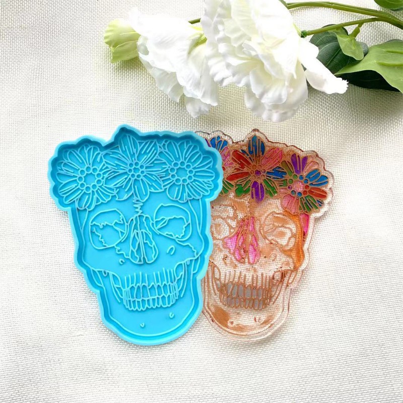 Glitter DIY Crafts Female Skull Coaster Epoxy Resin Mold Cup Mat Casting Silicone Mould