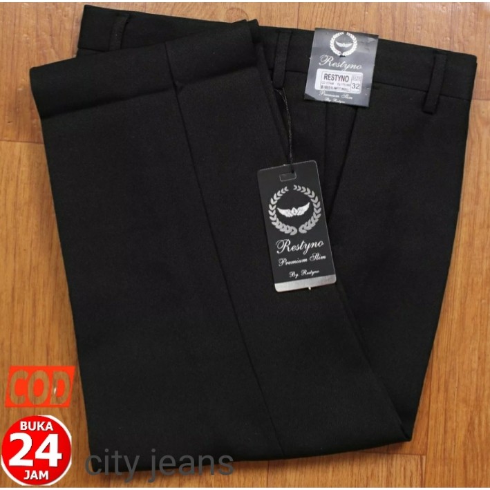 CELANA BAHAN | KERJA | FORMAL | KANTOR | PANJANG | HITAM | DASAR PRIA SLIMFIT COD_